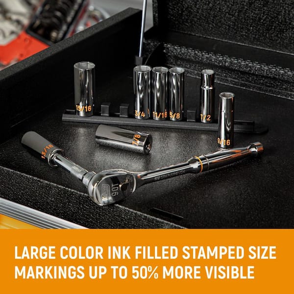 3/8 in. Drive 6-Point Metric Hi-Viz Socket Set (14-Piece)