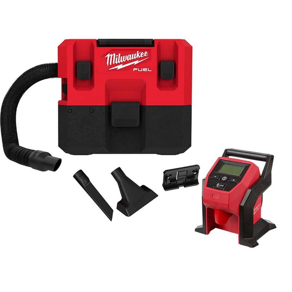Milwaukee M12 FUEL 12-Volt Lithium-Ion Cordless 1.6 Gal. Wet/Dry Shop Vacuum with M12 Compact Inflator (2-Tool), Reds/Pinks -  0960-20-2475-20