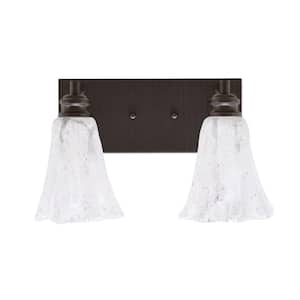 Albany 15 in. 2-Light Espresso Vanity Light with Fluted Italian Ice Glass Shades