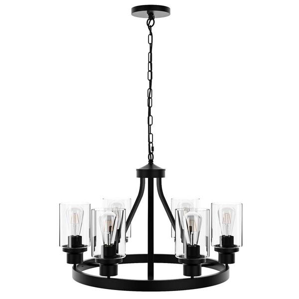 aiwen 6 -Light Black Candle Style Wagon Wheel Chandelier With Glass Shades