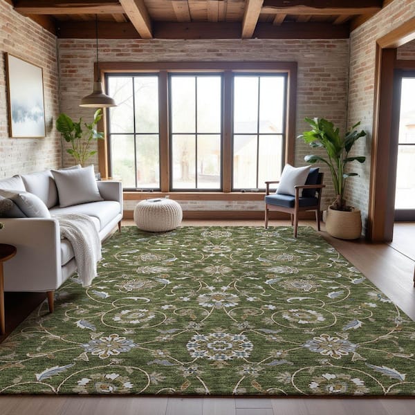 Mayfield Premium Machine Washable Abstract AMF1149 Olive 10 ft. x 14 ft. Area Rug