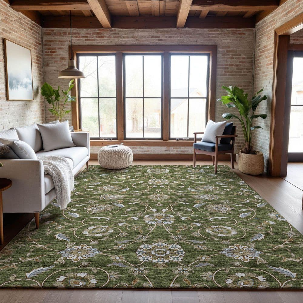 Mayfield Premium Machine Washable Abstract AMF1149 Olive 3 ft. x 5 ft. Area Rug price history on PriceWatchPro