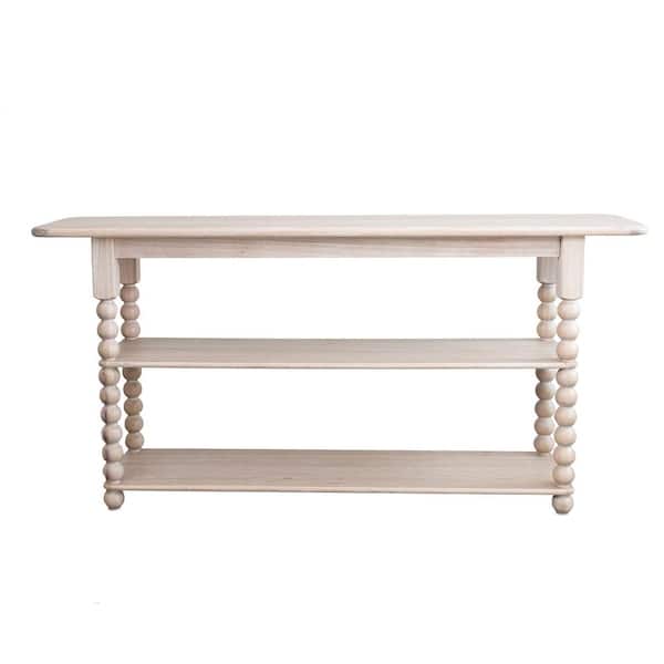 65 in. Natural Rectangle Wood Console Table with 2 Shelves and Turned Legs