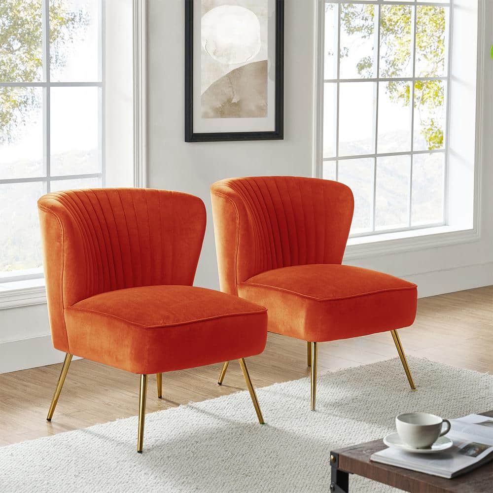 Plush Orange Velvet Accent Chair with Manufactured Wood Frame