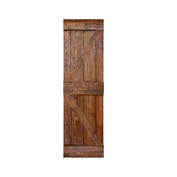 ISLIFE K Style 24 in. x 84 in. Carrington Finished Solid Wood Sliding Barn Door Slab - Hardware Kit Not Included