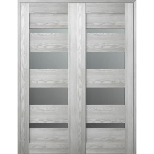 Vona 07-01 72 in. x 96 in. Both Active 5-Lite Frosted Glass Ribeira Ash Wood Composite Double Prehung Interior Door