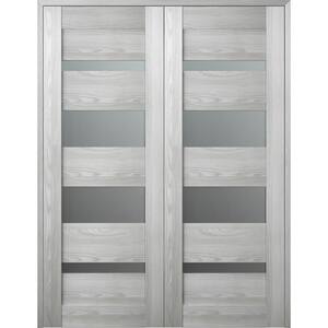 Vona 07-01 56 in. x 84 in. Both Active 5-Lite Frosted Glass Ribeira Ash Wood Composite Double Prehung Interior Door