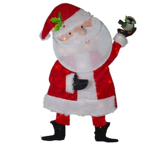 32 in. Lighted Red and White Chenille Santa Outdoor Christmas Decoration