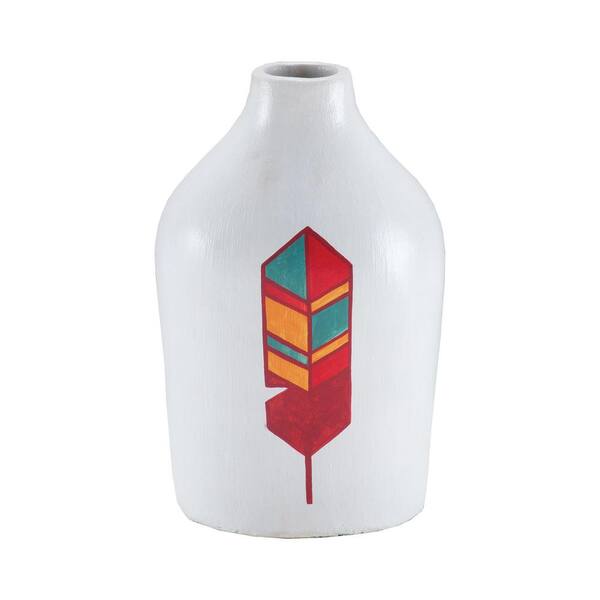 Titan Lighting Bear 12 in. Hand Painted Terracotta Decorative Vase in White
