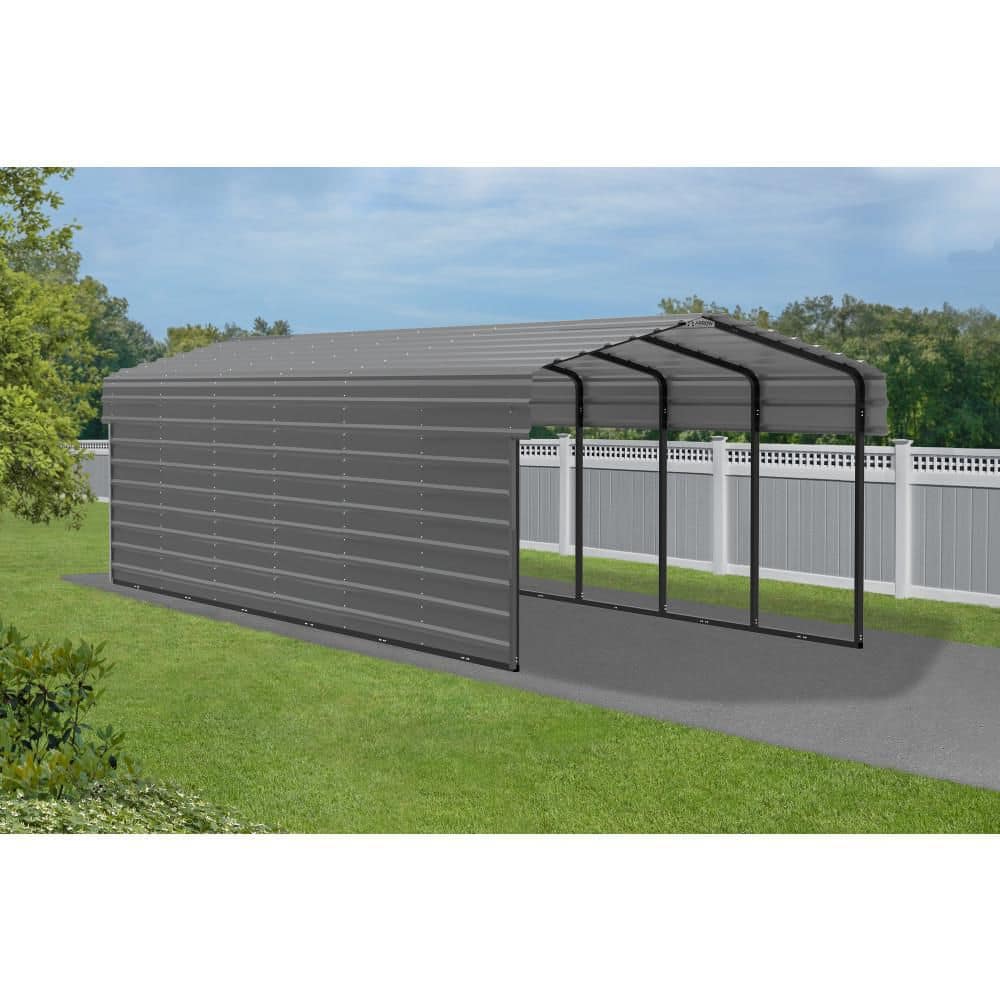 Charcoal Galvanized Steel Carport Kit with 1-Sided Enclosure, 10' x 29' x 7'