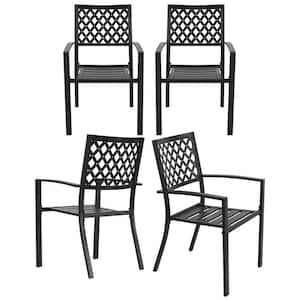 Stackable Metal Patio Outdoor Dining Chair in Black (4-Pack)