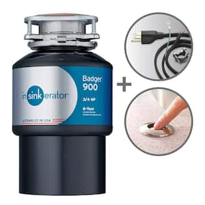 Badger 900 Lift & Latch Power Series 3/4 HP Continuous Feed Garbage Disposal w/ Power Cord & Air Switch in Satin Nickel