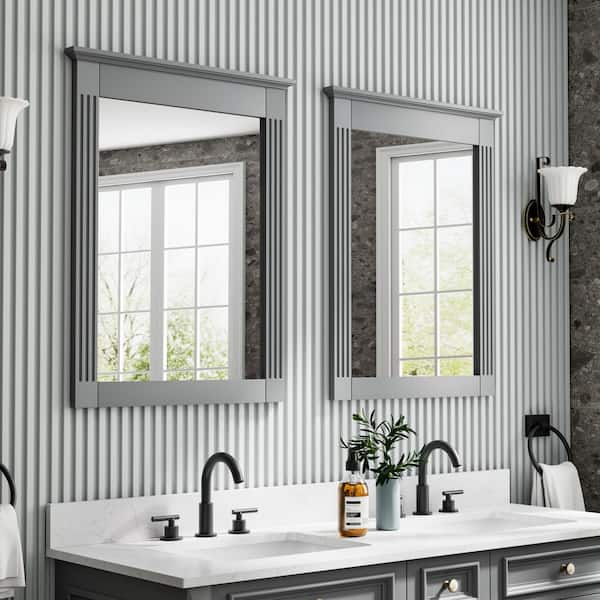 2-Piece 26 in. W x 33 in. H Medium Rectangular Solid Wood Framed Wall Bathroom Vanity Mirror Titainum Gray