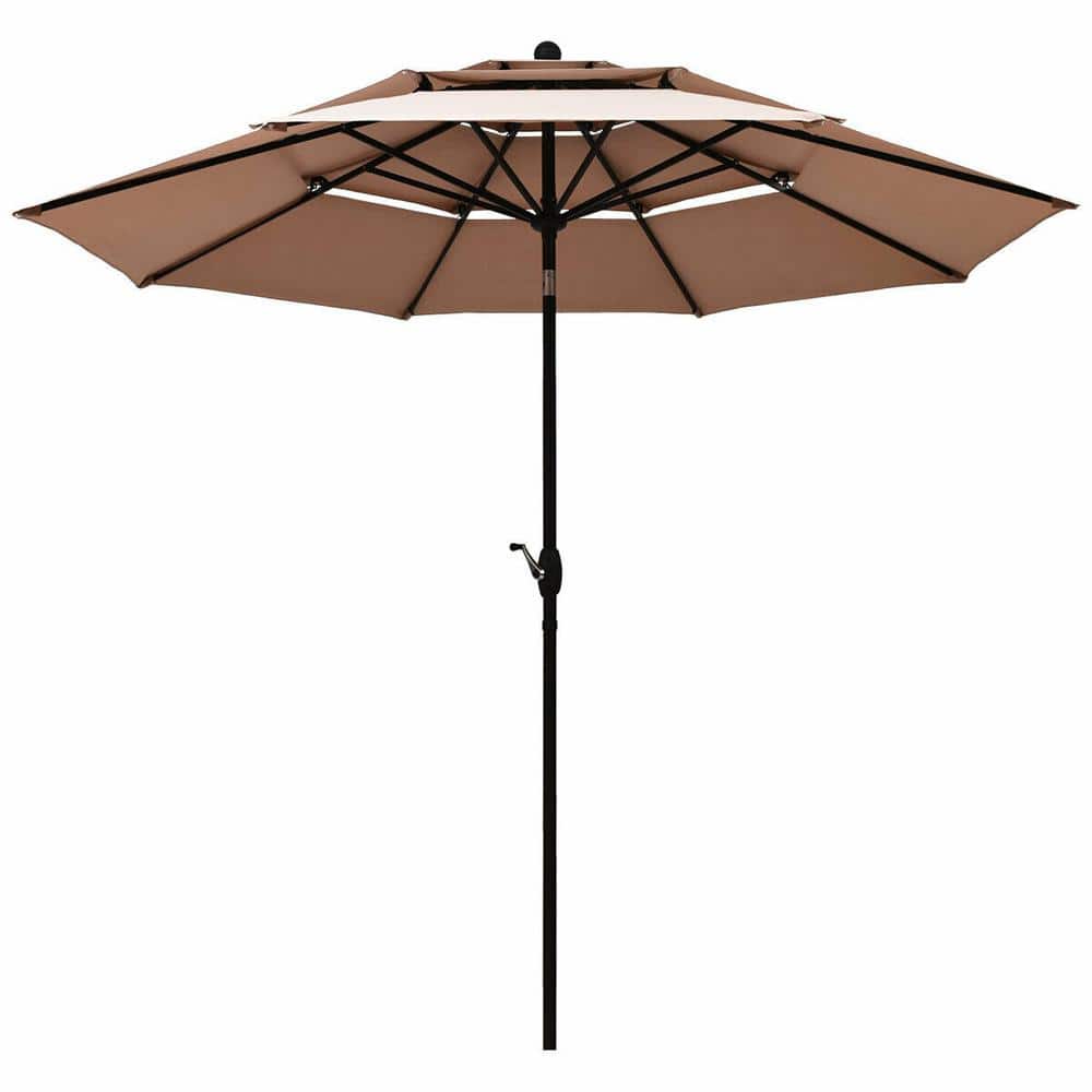 10 ft. 3-Tier Aluminum Market Patio Umbrella with Double Vented without Bas