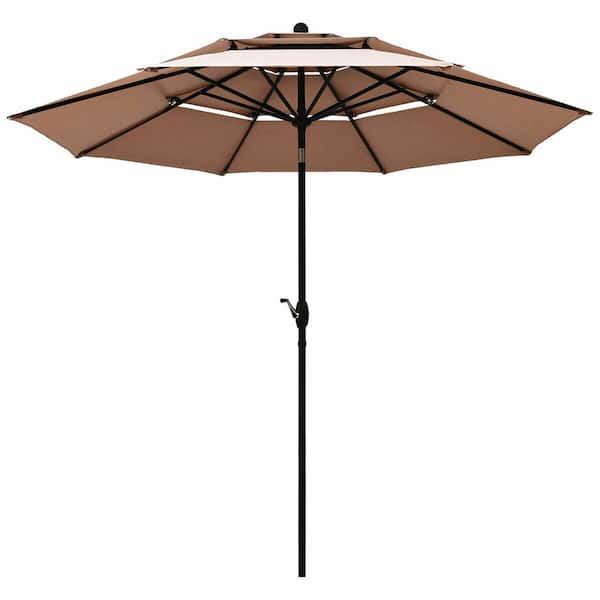 Unbranded 10 ft. 3-Tier Aluminum Market Patio Umbrella with Double Vented without Base in Beige