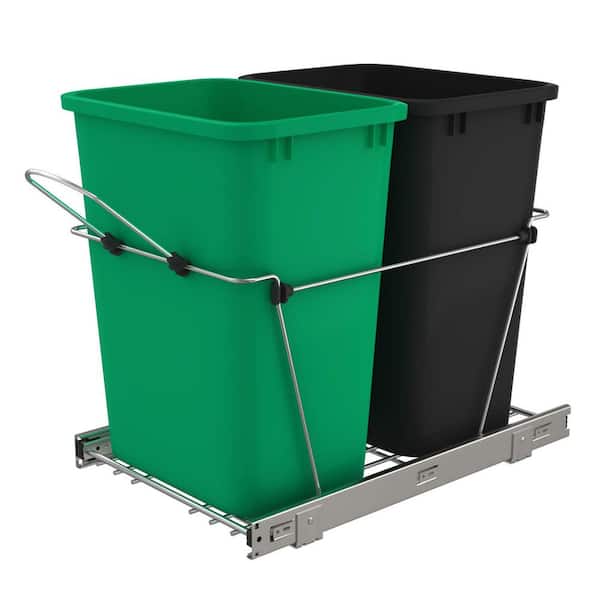 Rev-A-Shelf Green/Black Double Pull Out Trash Can 35 qt. for Kitchen