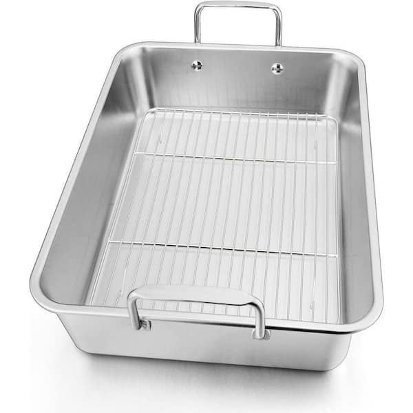 14-Piece Stainless Steel Roasting Pan with Rack Nonstick Finish Oven Safe for Turkey Ham Chicken Lasagna Set