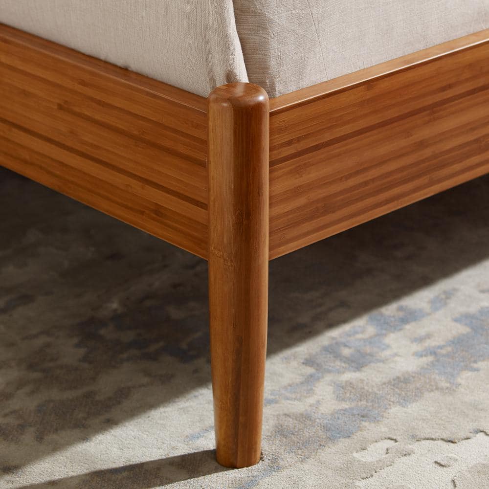 Benji Amber Queen Platform Bed with Upholstered Headboard in Bamboo
