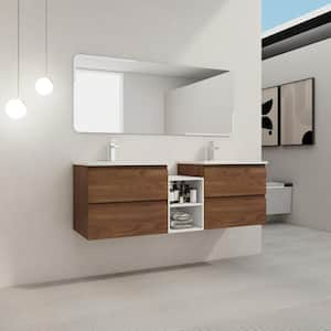 Bohemia 60 in. W X 18.3 in. D x 20.5 in. H Floating Bath Vanity in Brown Oak with White Ceramic Vanity Top