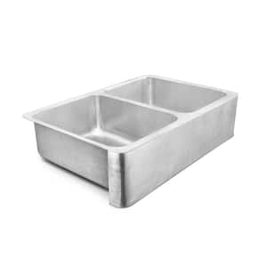 Anning Farmhouse Apron-Front Crafted Stainless Steel 32 in. 50/50 Double Bowl Kitchen Sink with Brushed Finish