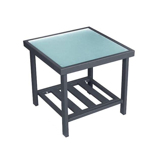 Amucolo 17.7 in. Black Modern Square Aluminum Outdoor Coffee Table with Tempered Glass Top
