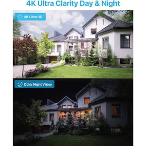 Ultra HD 4K 8-Channel 2TB PoE NVR Home Security Camera System with 4 Wired 8MP Spotlight Cameras, 2-Way Audio
