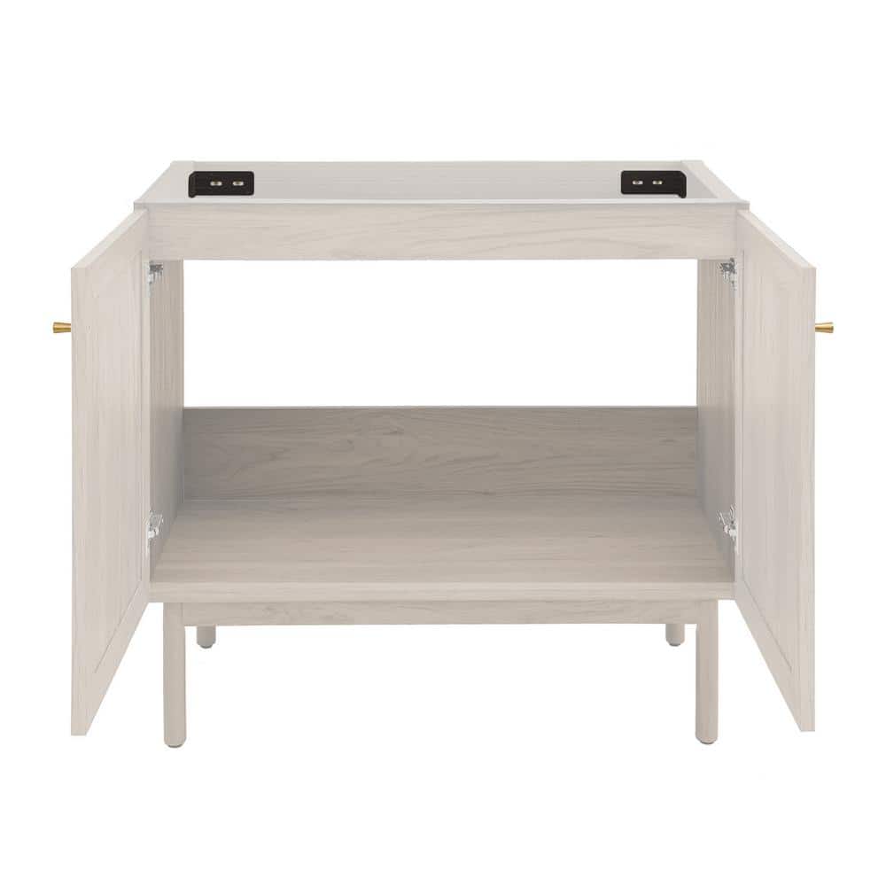 White Oak and Rattan Freestanding Bathroom Vanity Cabinet