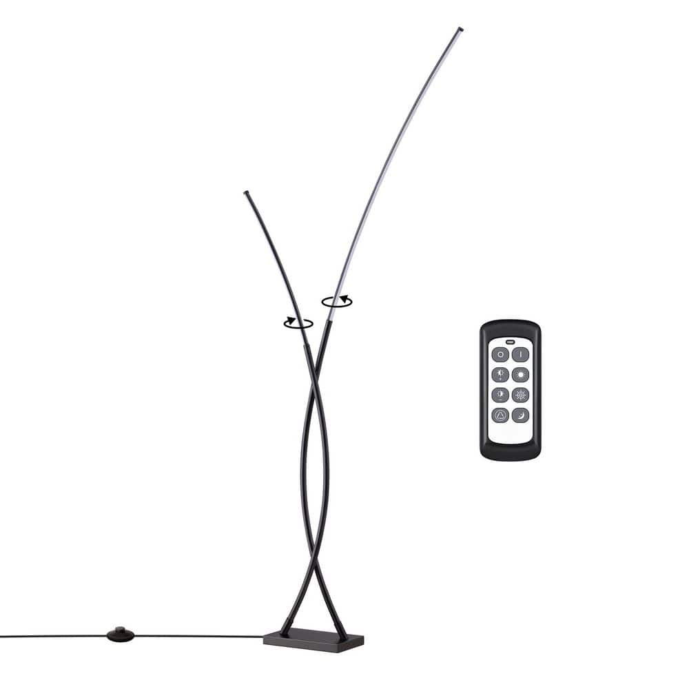 70.8 in. Black Modern Dimmable LED Tree Floor Lamp with Dual-Bend Design & 350° Rotation, 3-Color Temperature