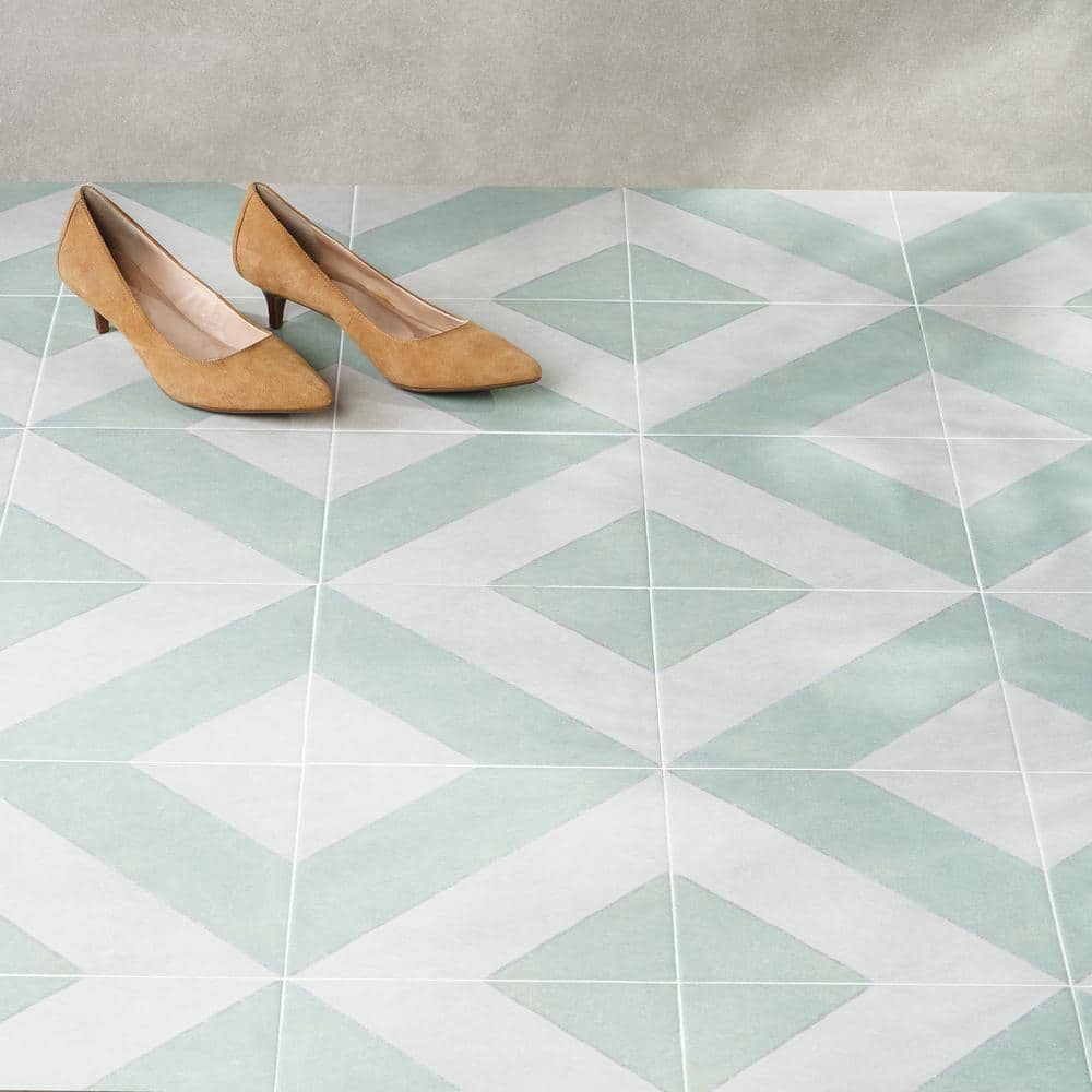 Sage and White Diagonal 9" x 9" Porcelain Tile