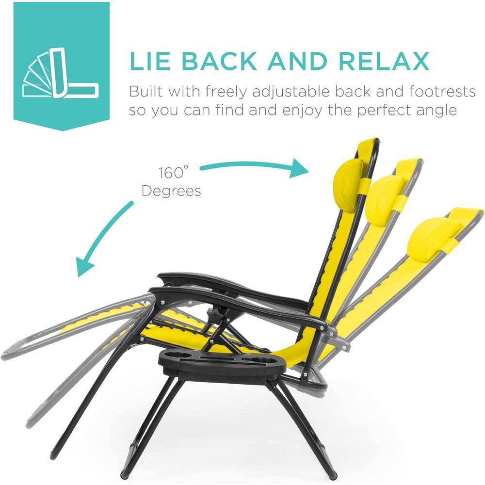 Sunflower Yellow Ergonomic Zero Gravity Outdoor Lounger Set with Cushions
