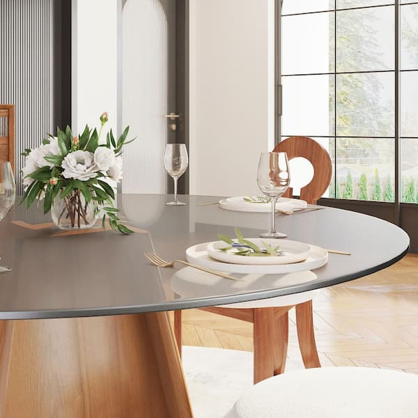 Magic Home Modern Black Round Tempered Glass Tabletop