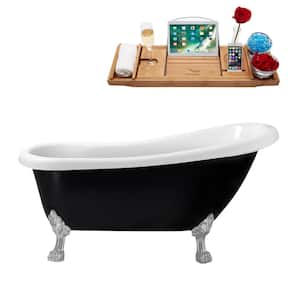 61 in. x 27.5 in. Acrylic Clawfoot Soaking Bathtub in Glossy Black with Polished Chrome Clawfeet and Matte Pink Drain