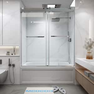 60 in. W x 66 in. H Double Sliding Frameless Tub Door in Chrome with Soft-Closing and 3/8 in. (10 mm) Clear Glass