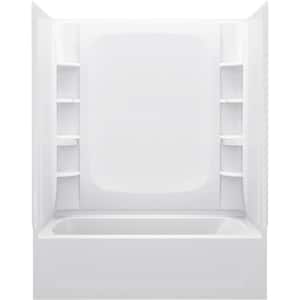 Store+ 60 in. x  32 in. Soaking Bathtub with Left Drain, Wall Set and 10-Piece Accessory Set in White