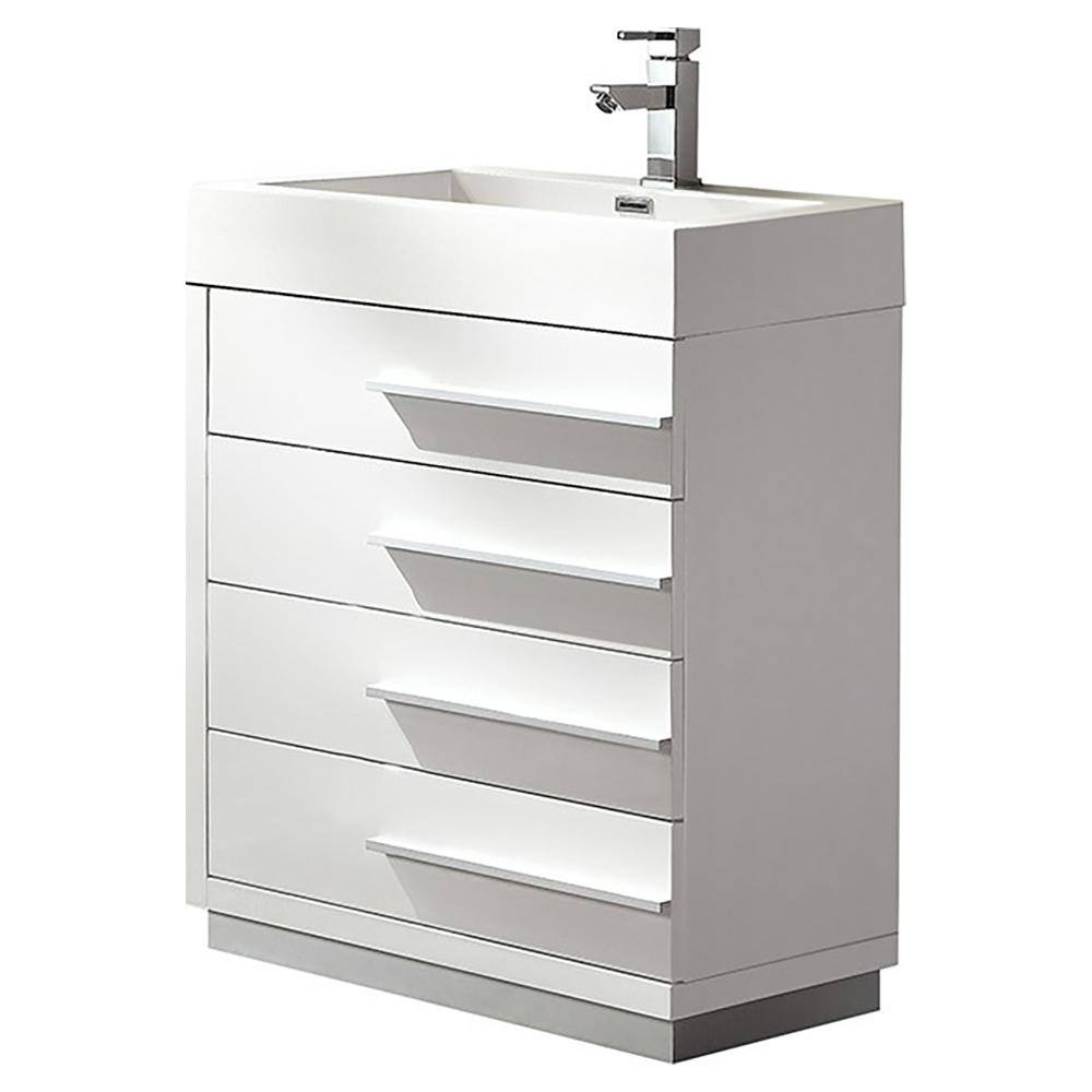 White Engineered Wood Single Bathroom Vanity Base with Drawers