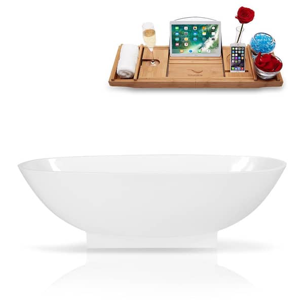 Streamline 68 in. Solid Surface Resin Flatbottom Non-Whirpool Bathtub in Glossy White