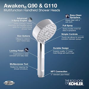 Awaken G110 3-Spray Wall Mount Handheld Shower Head with 2.5 GPM in Polished Chrome