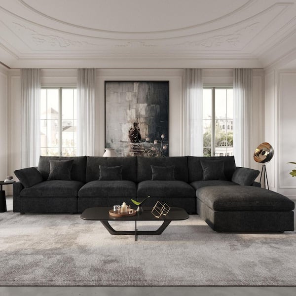 J&E Home 155.9 in. Slope Arm Linen 5-Pieces Modular Free