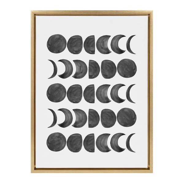 Kate and Laurel Sylvie 901 Moon Phases Black on White by Teju Reval of SnazzyHues Framed Art Print 24 in. x 18 in.