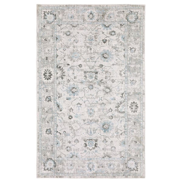 9 ft. x 12 ft. Ivory, Teal Blue Oriental Washable Area Rug