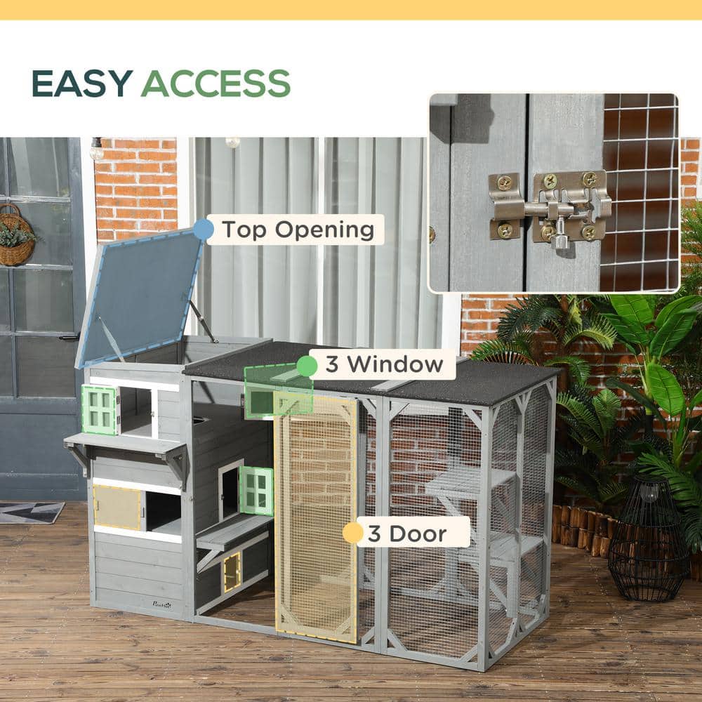 Gray Multi-Level Outdoor Cat House with Platforms and Hiding Areas