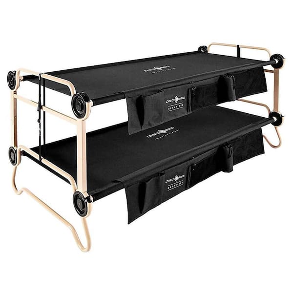 Disc-O-Bed 79 in. Polyester Black Cam-O-Bunk Benchable Double Cot with Storage Organizers