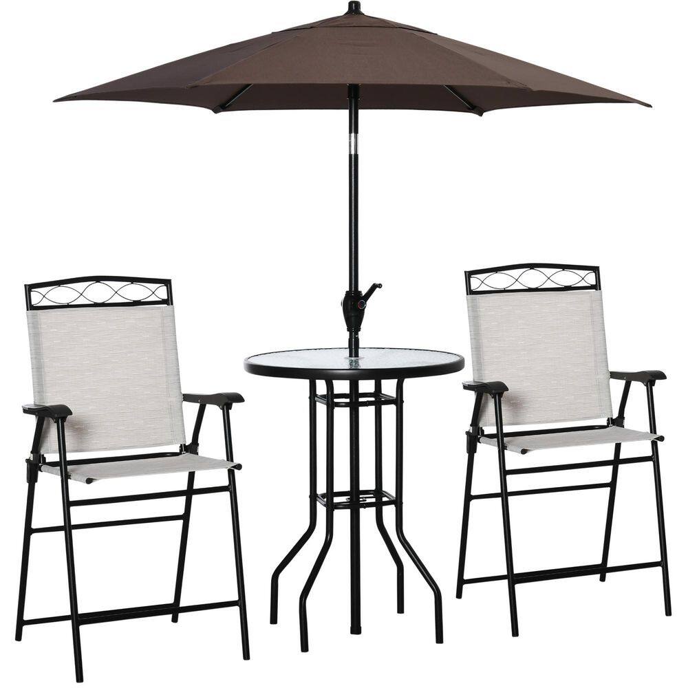Beige 4-Piece Metal Patio Conversation Set with Folding Chairs & Adjustable Umbrella durable construction price history on PriceWatchPro