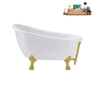53 in. Acrylic Clawfoot Non-Whirlpool Bathtub in Glossy White with Brushed Gold Drain And Brushed Gold Clawfeet