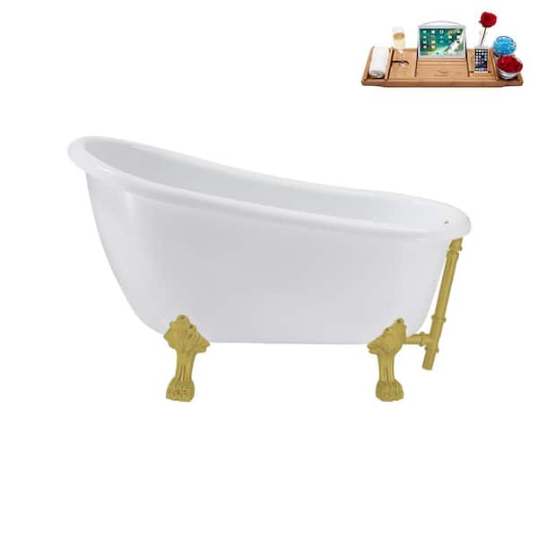 Streamline 53 in. Acrylic Clawfoot Non-Whirlpool Bathtub in Glossy White with Brushed Gold Drain And Brushed Gold Clawfeet