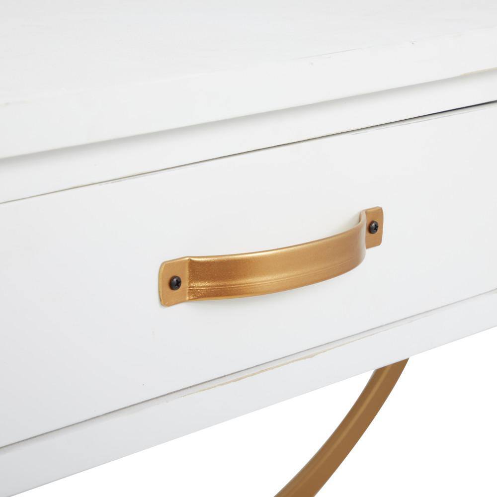 Sleek Pine & Metal Console Table with Dual Storage Drawers, White & Gold