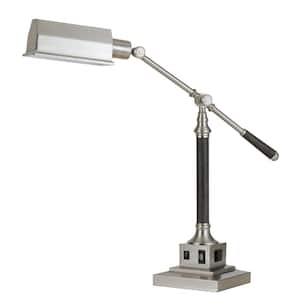 36 in. Brushed Steel Finish Metal Desk/Table Lamp with USB Port and Grounded Outlet