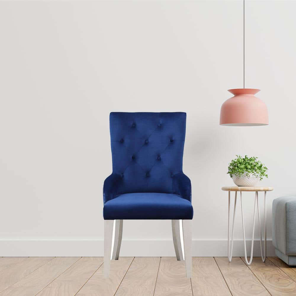 High Back Blue Upholstered Parsons Side Chair with Wood Frame