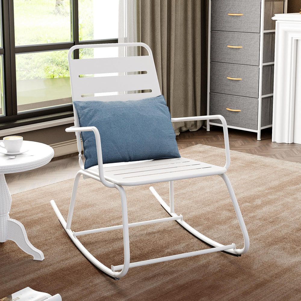 Crestlive Products 1Piece Metal Outdoor Rocking Chair in White CL