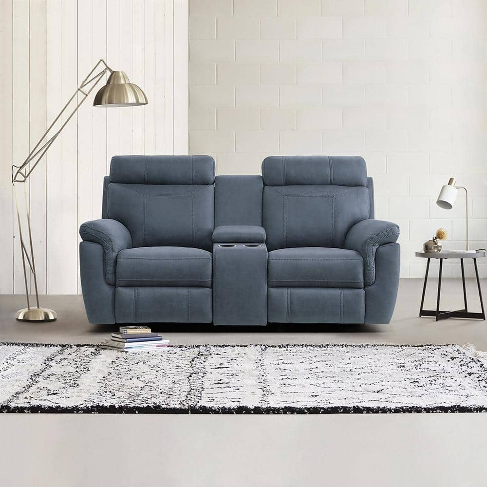 Clifton Blue Microfiber Reclining Loveseat with Cup Holders